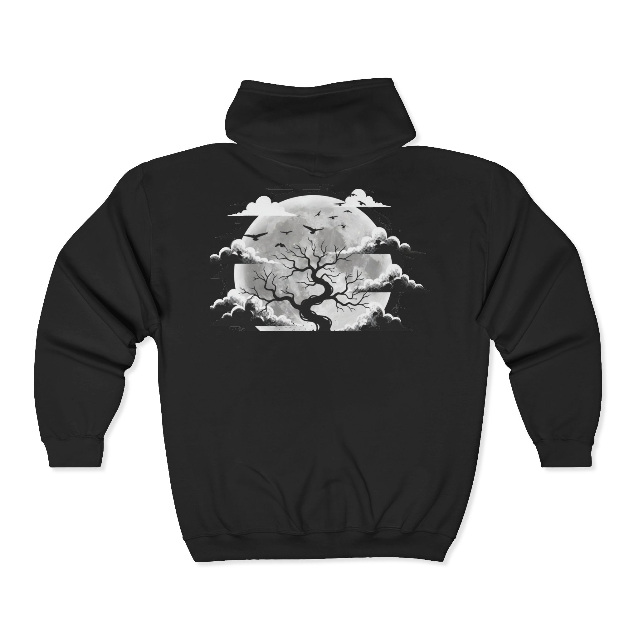 Tree Moon Zip Hoodie — Gothic Moonlight Graphic Full‑Zip Sweatshirt