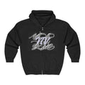 Black hoodie with white text design on a white background dont touch or change the product 