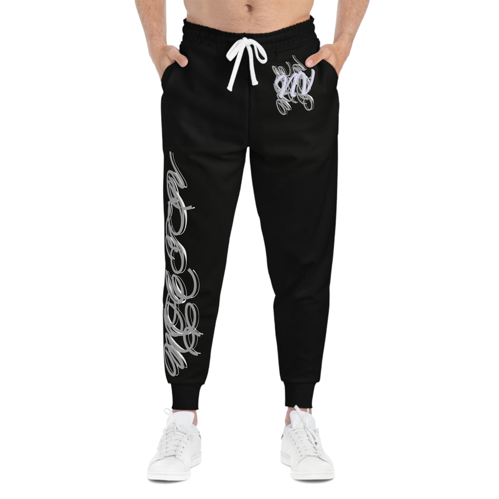 Smoky Script Athletic Joggers — Black Graphic Sweatpants