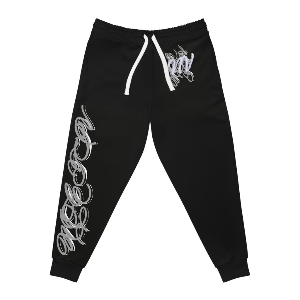 Smoky Script Athletic Joggers — Black Graphic Sweatpants