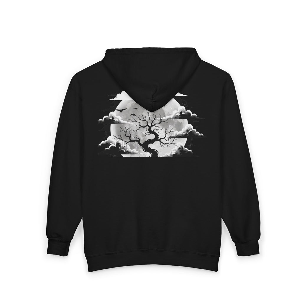 Tree Moon Zip Hoodie — Gothic Moonlight Graphic Full‑Zip Sweatshirt